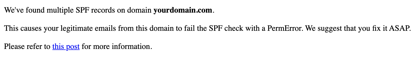 Múltiples registros SPF en advertencia de dominio
