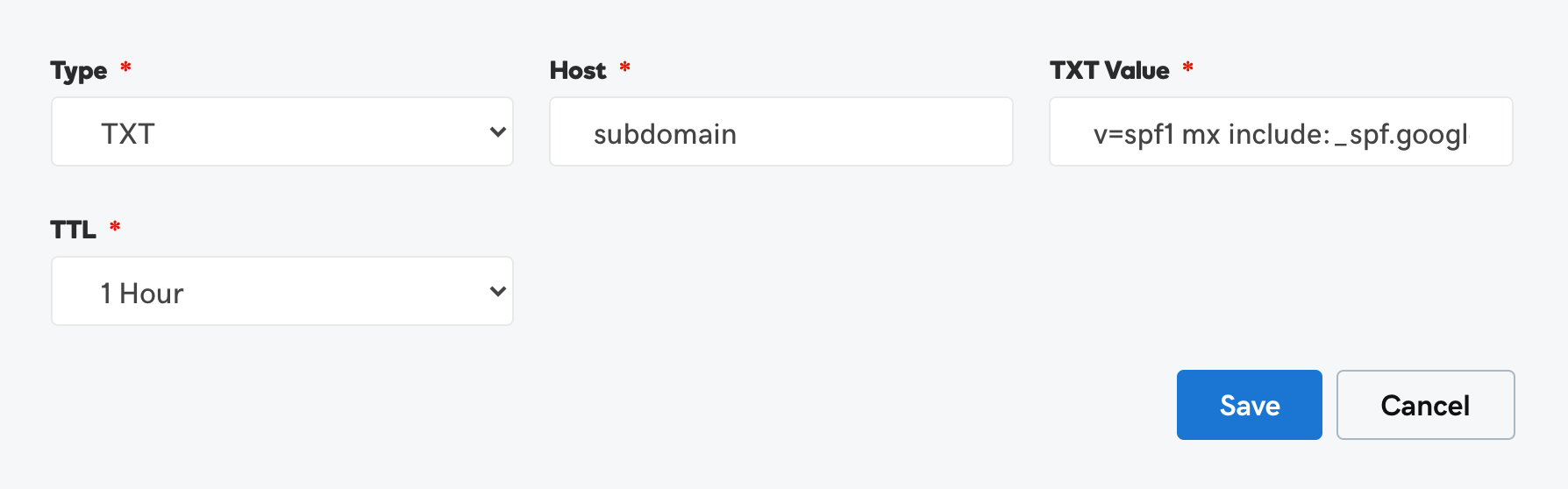 Veröffentlichen Sie den SPF-Eintrag auf der Subdomain Godaddy