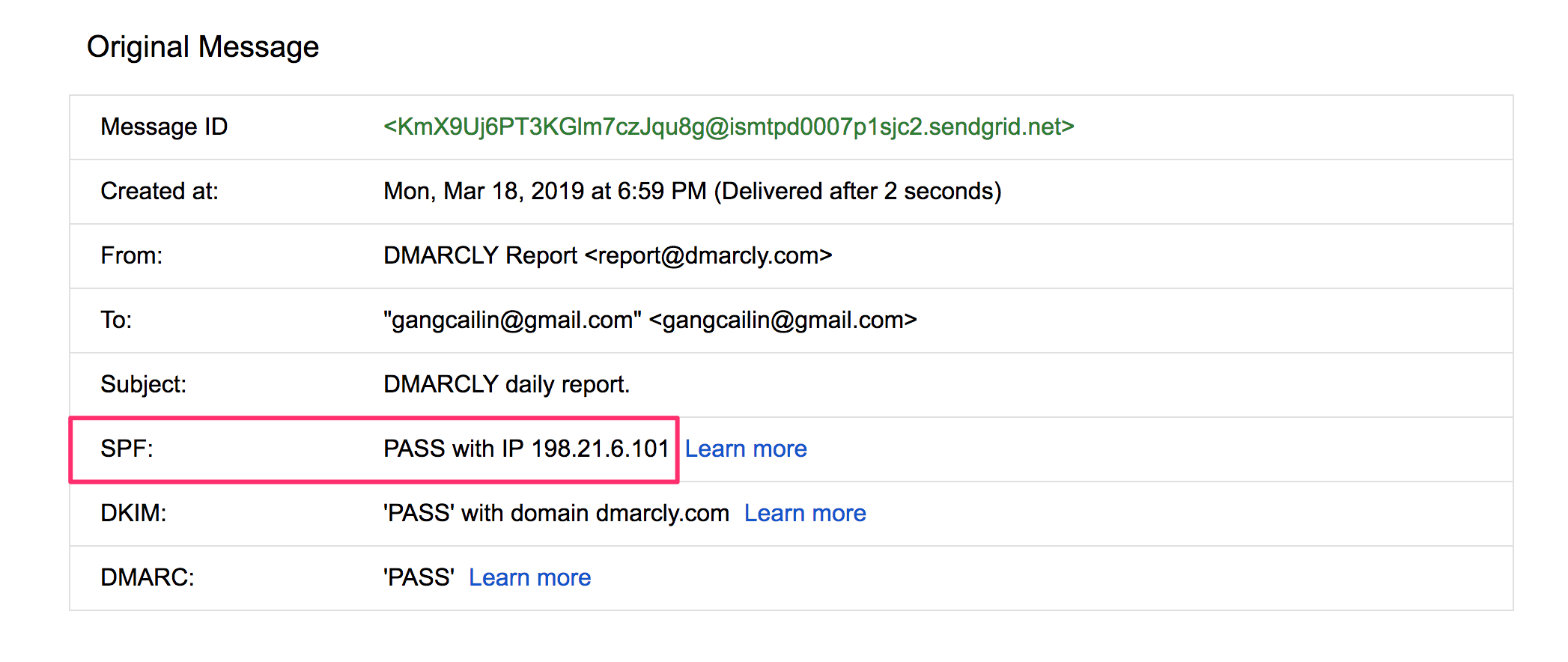 View SPF check result in Gmail