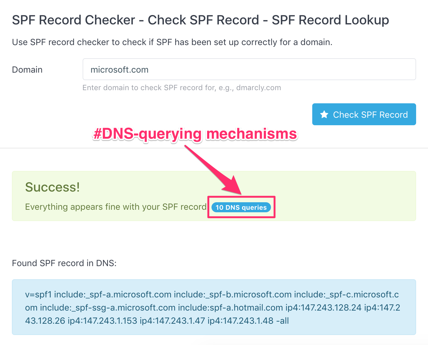 DMARCLY SPF record DNS queries