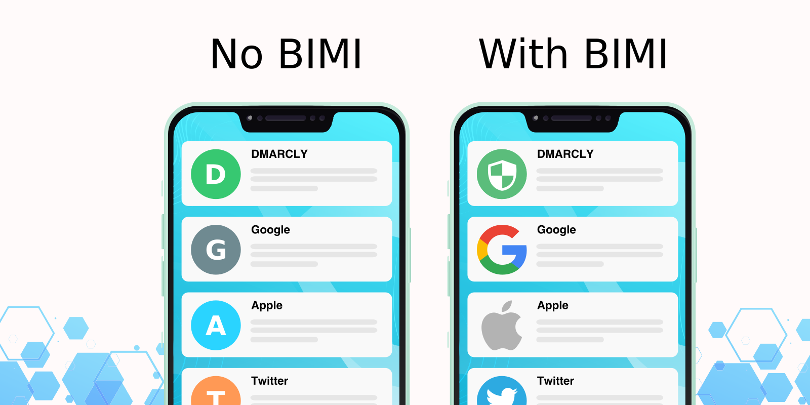 examples of emails with BIMI and without BIMI